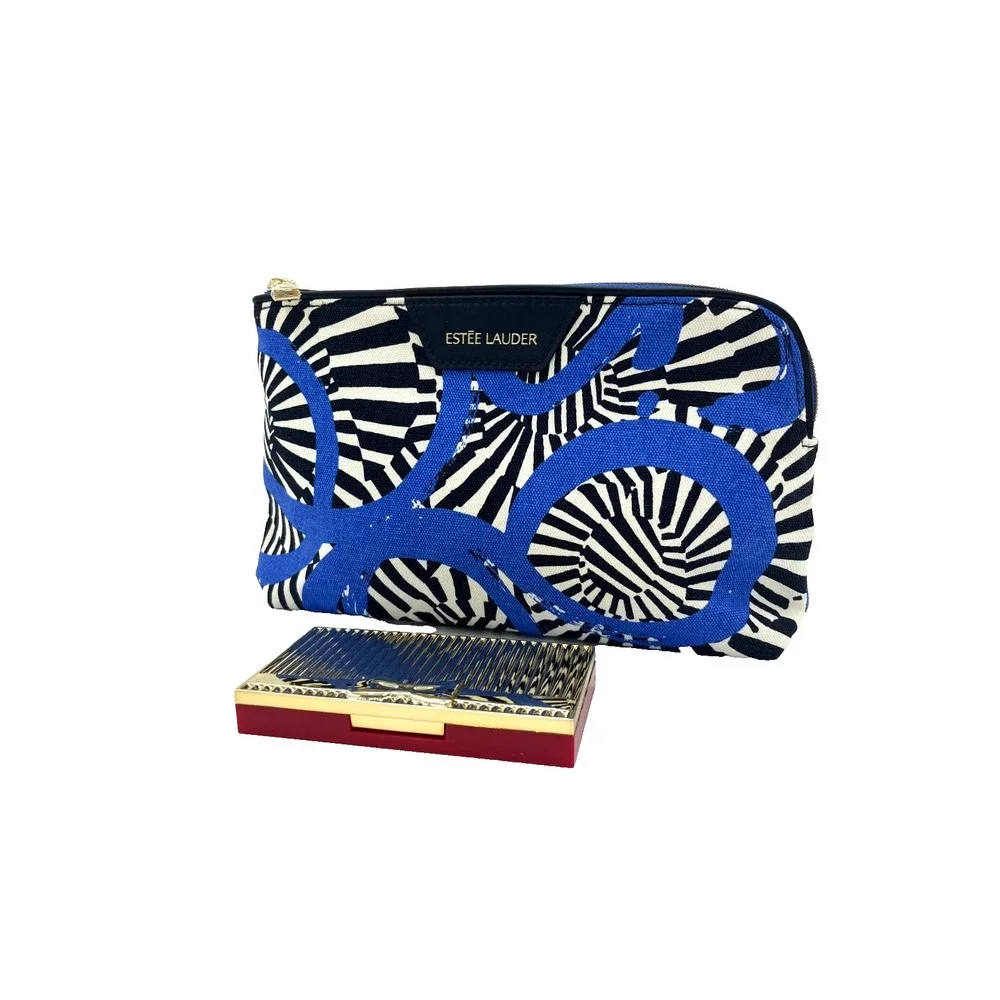 Estee Lauder Pure Color Envy Cheek Blush Bronze Palette Glow & Cosmetic Bag Blue